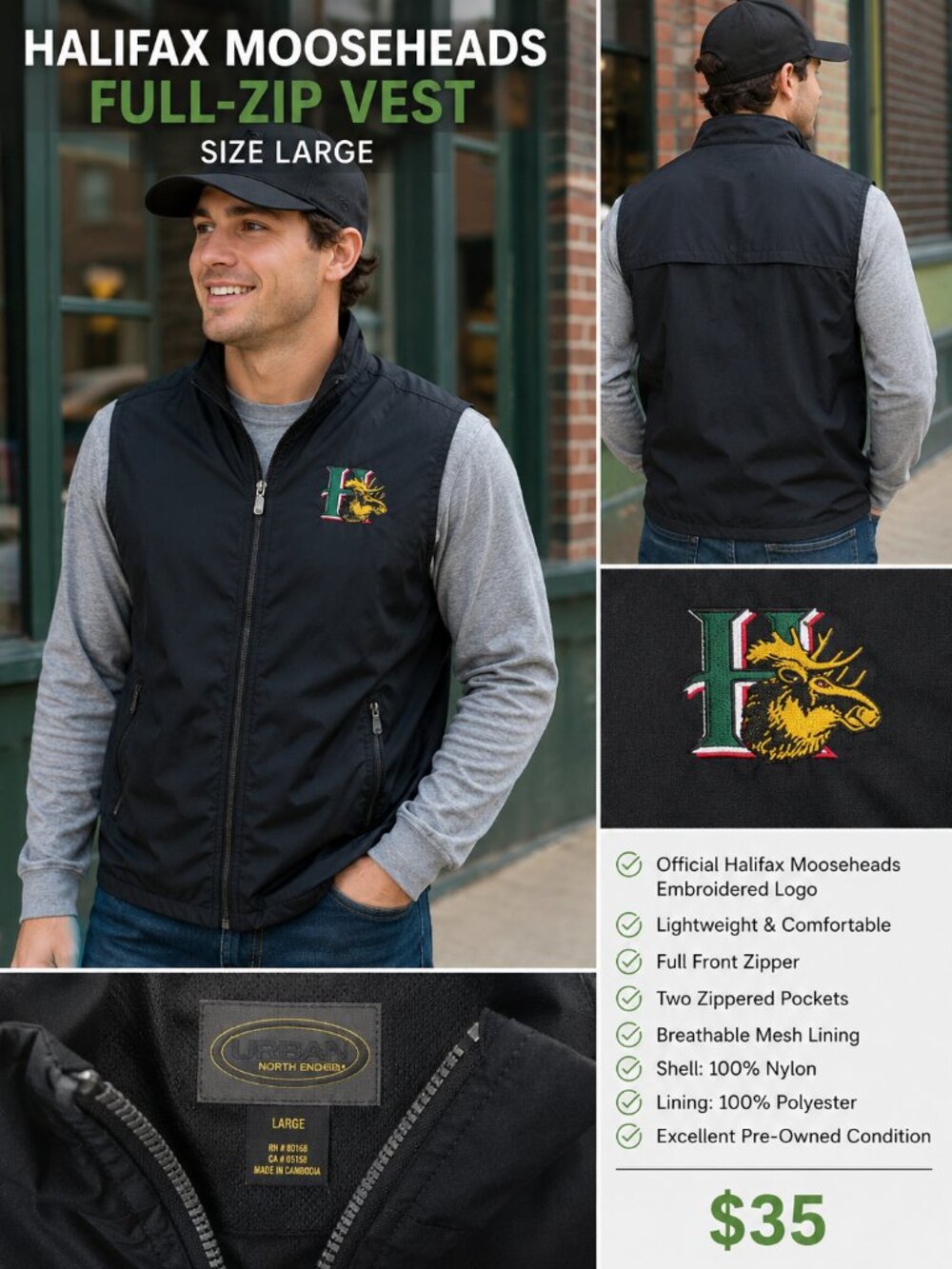 🏒🔥 Halifax Mooseheads Full-Zip Vest | Size Large | Rare Team Apparel 🔥🏒